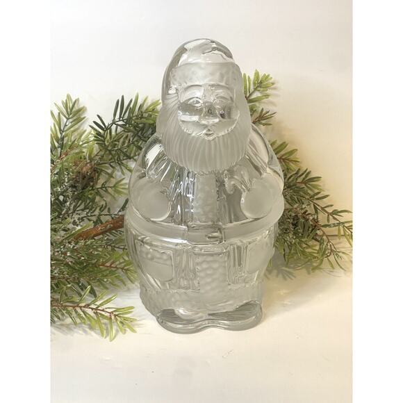 GORHAM Holiday Traditions Crystal‎ Glass Santa Treat Jar 9 1/4" Made In Germany - Picture 1 of 8